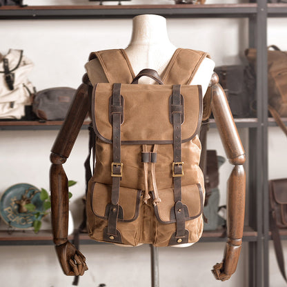 classic canvas leather backpack Vintage OG Thick and high density Oil Wax Canvas Bluboon Canvas Vintage Backpack Leather