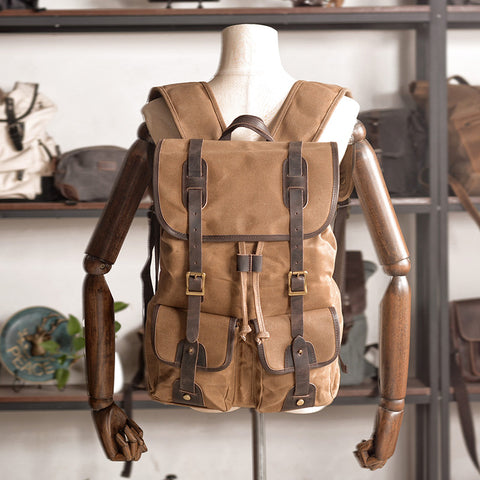 Handmade Canvas Backpack Waxed Canvas Laptop Backpack Vintage Travel Backpack Large Rucksack