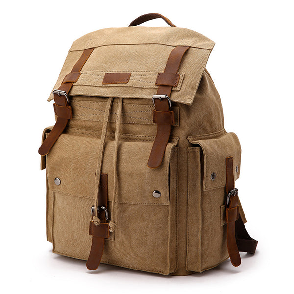 Handmade Canvas Travel Backpack Men's Canvas Leather Laptop Backpack Large Canvas Rucksack For Mens