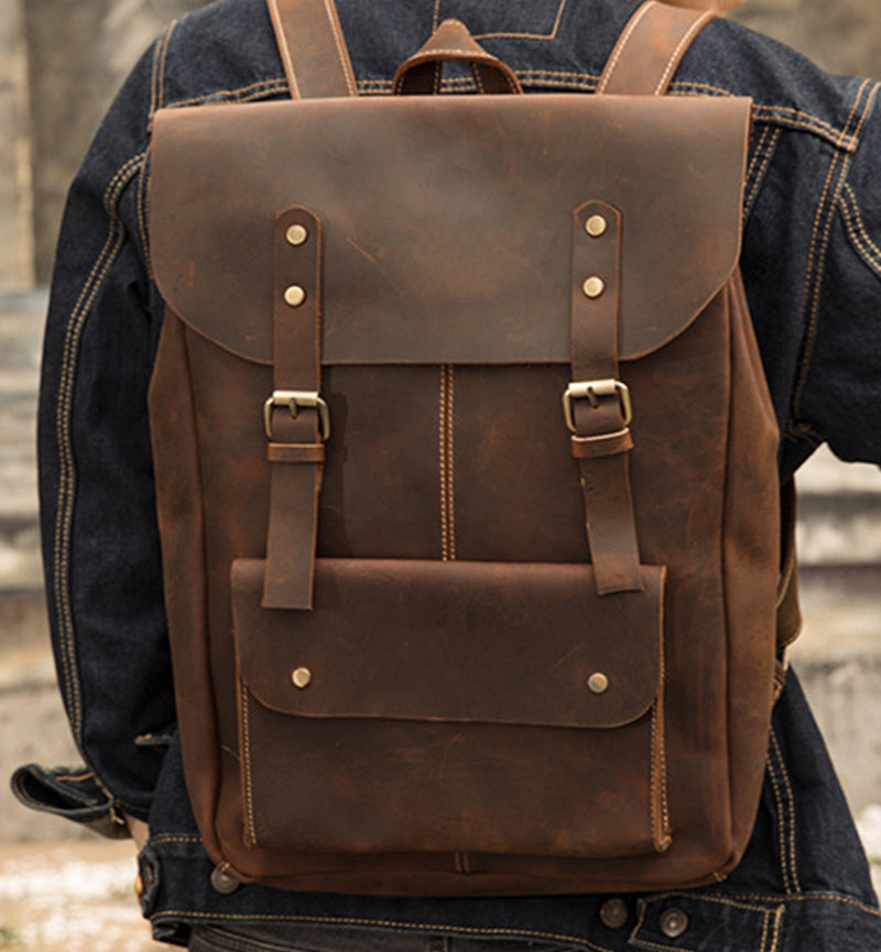 Handmade Leather Backpack Purse, Vintage Backpacks, School Backpacks Vintage Brown