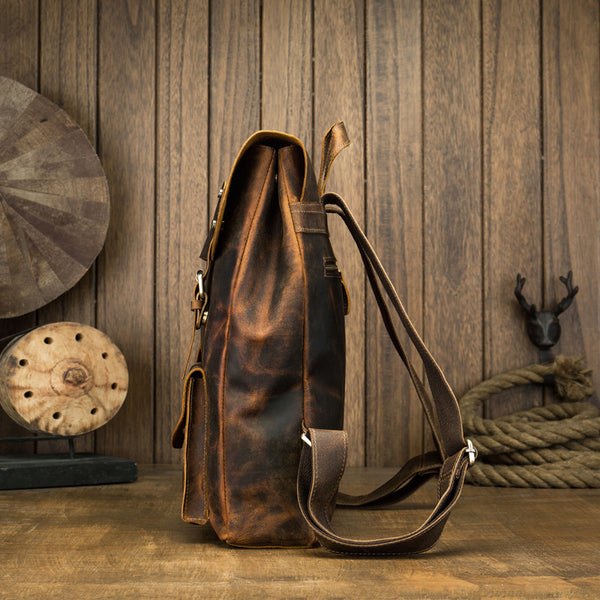 Handmade Leather Backpack Purse, Vintage Backpacks, School Backpacks Vintage Brown