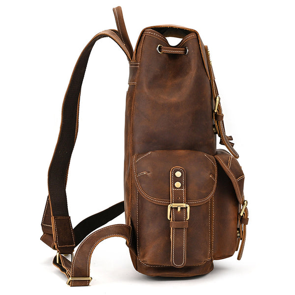 Leather Backpack For Men Retro Leather Travel Backpack Handmade Leather School Bag Large Laptop Bag Brown