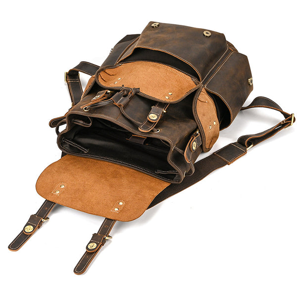 Vintage Rugged Black W/Brown Leather Backpack Or Adj. Strap Bag Leather Rugged Backpack - Terra – Bullstrap main image 2