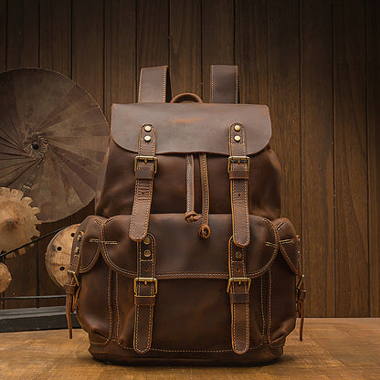 Leather Backpack For Men Retro Leather Travel Backpack Handmade Leather School Bag Large Laptop Bag