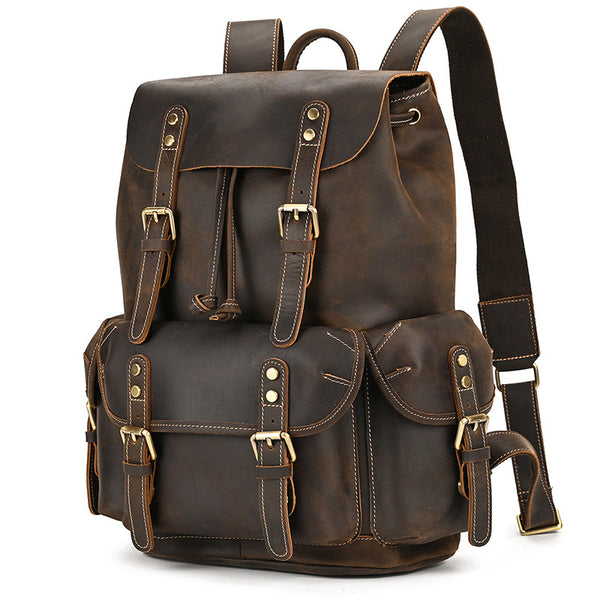 Leather Backpack For Men Retro Leather Travel Backpack Handmade Leather School Bag Large Laptop Bag