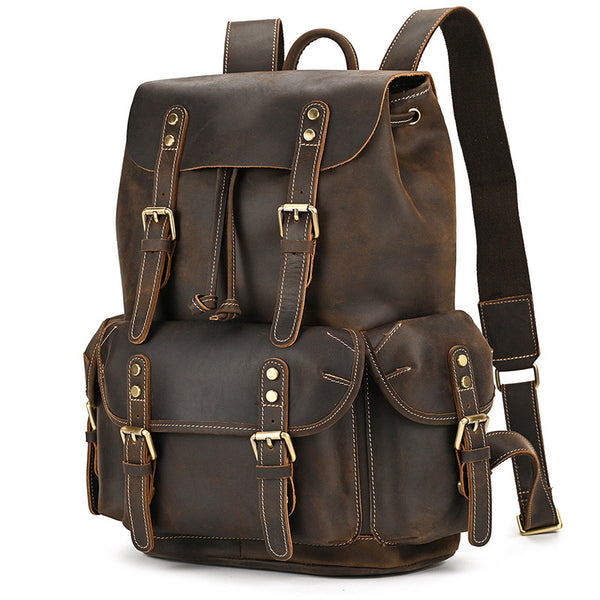 Leather Backpack For Men Retro Leather Travel Backpack Handmade Leather School Bag Large Laptop Bag