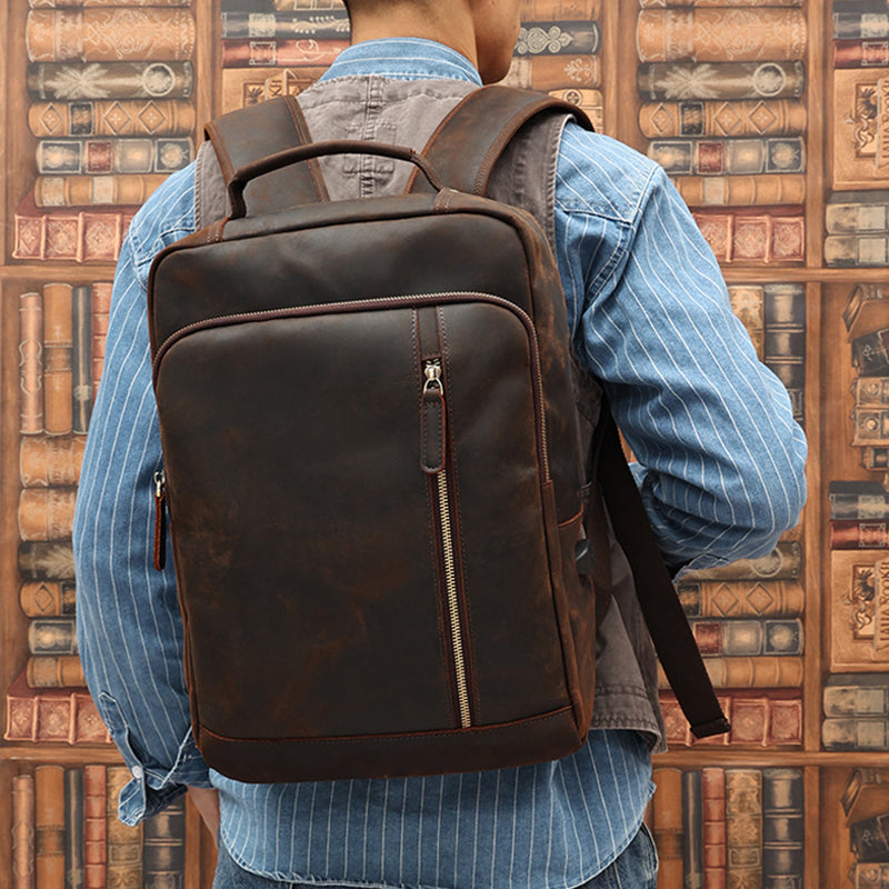 Leather Backpack For Men Full Grain Leather Travel Backpack Handmade Leather 15.6 inches Laptop Backpack Gift For Him Coffee