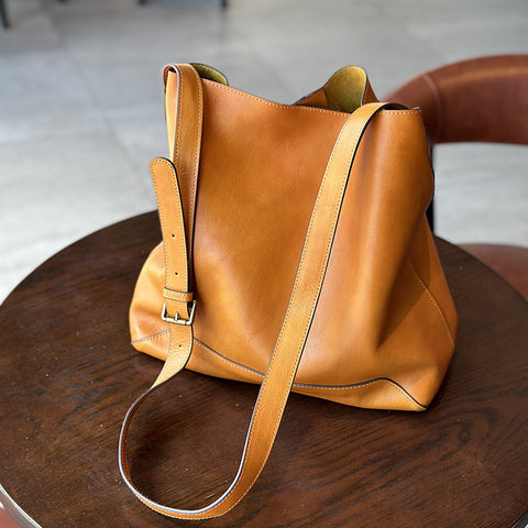 Leather Designer Bucket Bag With Adjustable Strap, Women Full Grain Leather Shoulder Bag For Everyday Use, Soft Leather Crossbody Bag