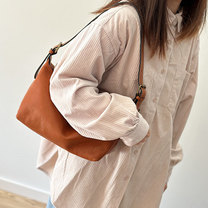 Leather Designer Bucket Bag With Adjustable Strap, Women Full
