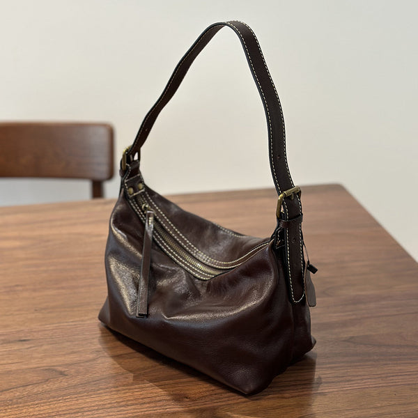 Leather Designer Bucket Bag With Adjustable Strap, Women Full