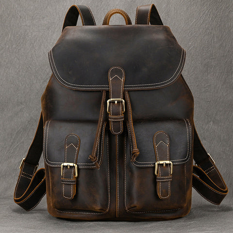 Mens Leather Backpack 15 Inch Leather Laptop Backpack Retro Travel Backpack For Mens School Backpack