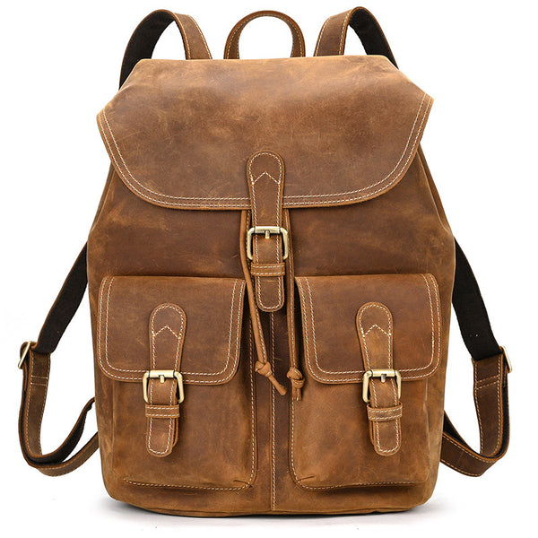 Mens Leather Backpack 15 Inch Leather Laptop Backpack Retro Travel Backpack For Mens School Backpack