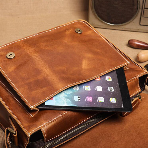 Handmade distressed leather macbook laptop portfolio business