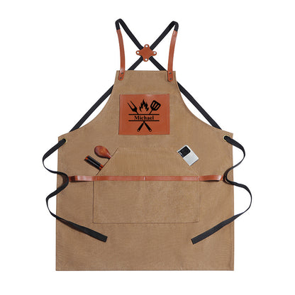Personalized Canvas Apron with Pockets, Custom Logo Work Apron for Kitchen, Barista, Gardening