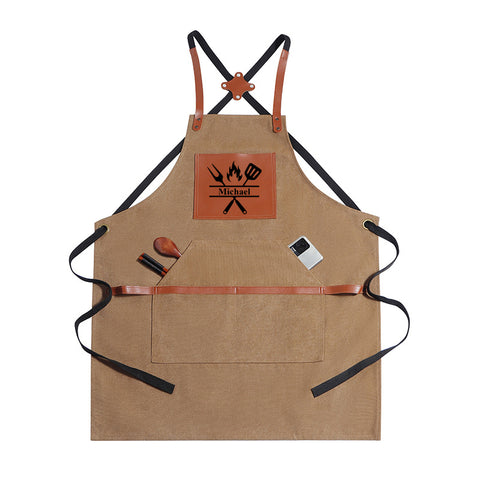 Personalized Canvas Apron with Pockets, Custom Logo Work Apron for Kitchen, Barista, Gardening