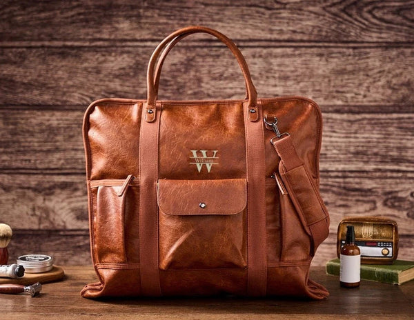 best men's travel garment bag Personalized Leather Garment Bag, Water Proof Carry On Garment Bag for Business Travel, Leather Men Suit Cover, Best Gift for Him Brown / Engraving 4
