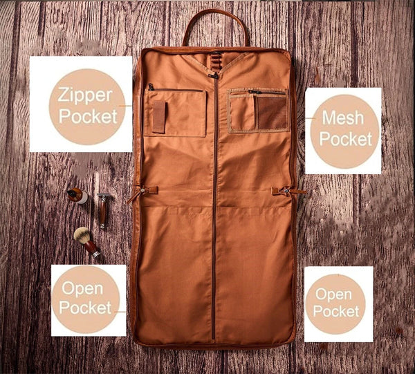 best travel bag for mens suits Personalized Leather Garment Bag, Water Proof Carry On Garment Bag for Business Travel, Leather Men Suit Cover, Best Gift for Him Brown / Engraving 4