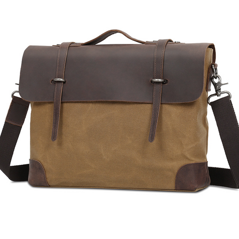 Canvas Leather Briefcase Messenger Bag Shoulder Bag Laptop Bag 6896