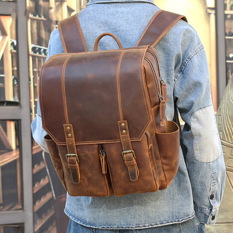 ROCKCOW Handmade Leather Travel Backpack, Designer Backpacks, School Backpack