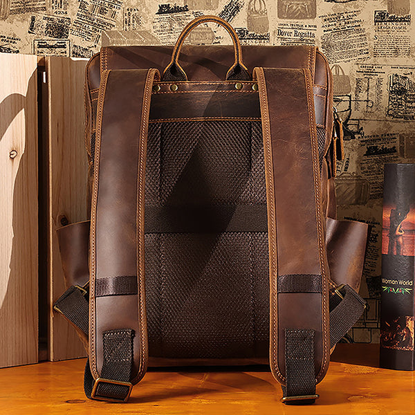 designer leather 18 backpacks ROCKCOW Handmade Leather Travel Backpack, Designer Backpacks, School Backpack Retro Brown