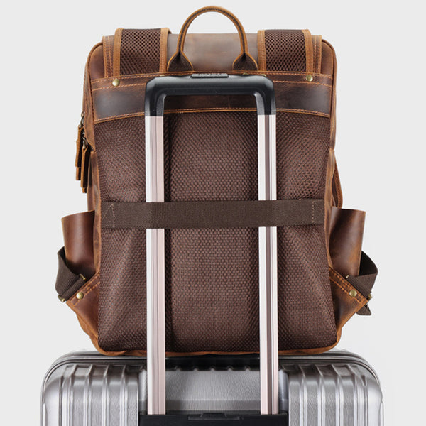designer leather travel backpacks ROCKCOW Handmade Leather Travel Backpack, Designer Backpacks, School Backpack Retro Brown