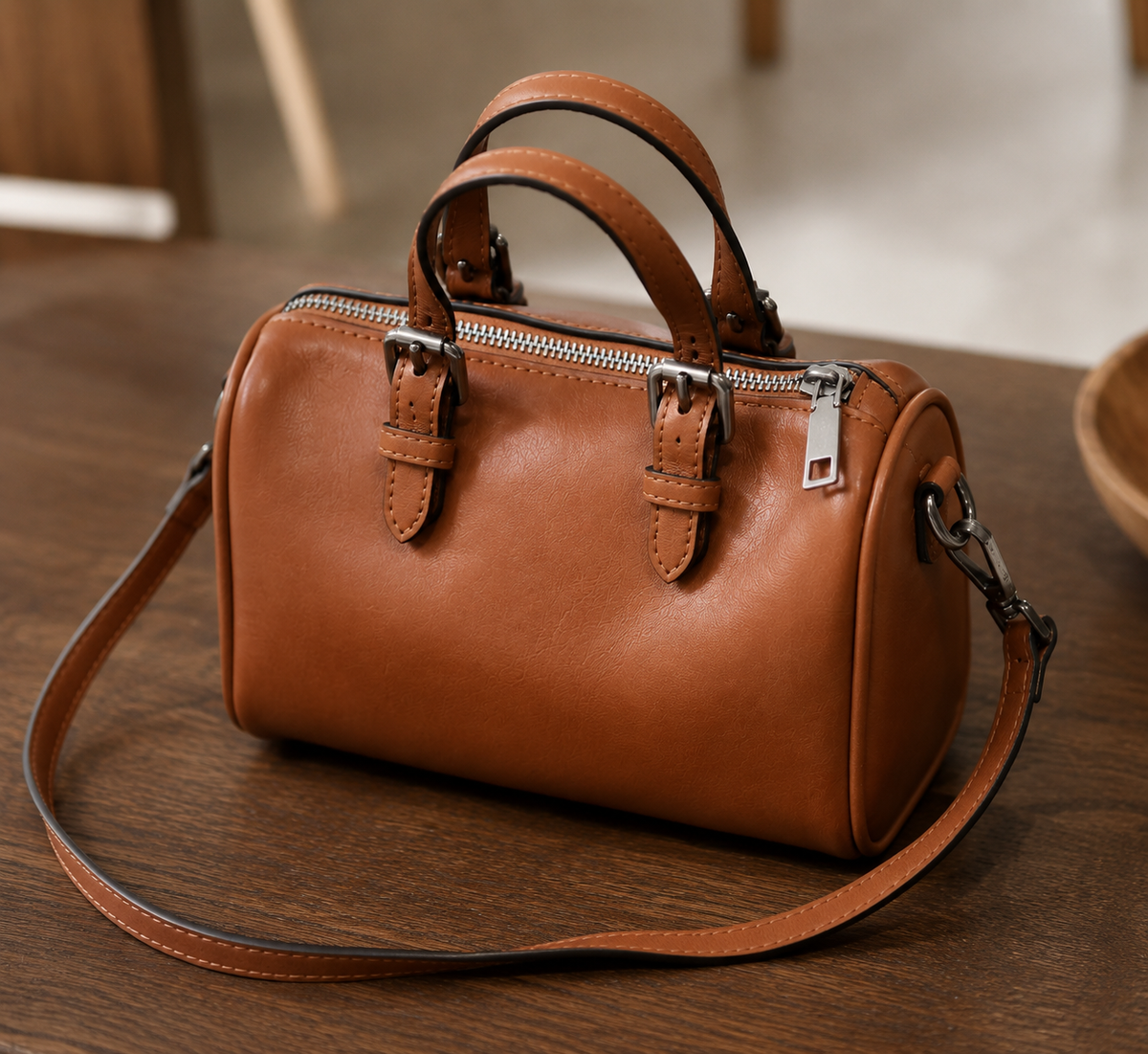 Leather Women Boston Bag, Women's Full Grain Leather Shoulder Bag