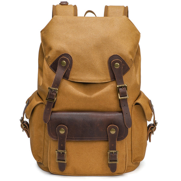 Vintage Canvas Travel Backpack Waxed Canvas 16 Inch Laptop Backpack Waterproof Canvas Rucksack Mens Flap Cover Backpack