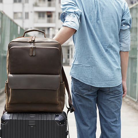 Vintage Crazy Horse Leather Backpack Full Grain Leather Travel Backpack Handmade Mens Leather Backpack Hipster Backpack