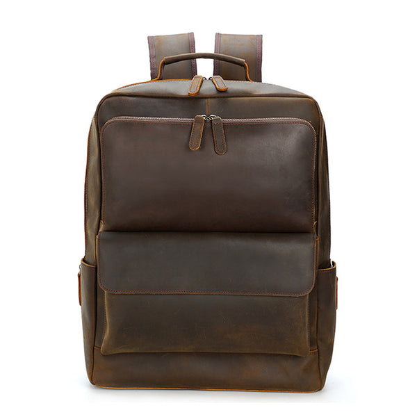 brown leather hipster backpack Vintage Crazy Horse Leather Backpack Full Grain Leather Travel Backpac – RockCow Leather Studio