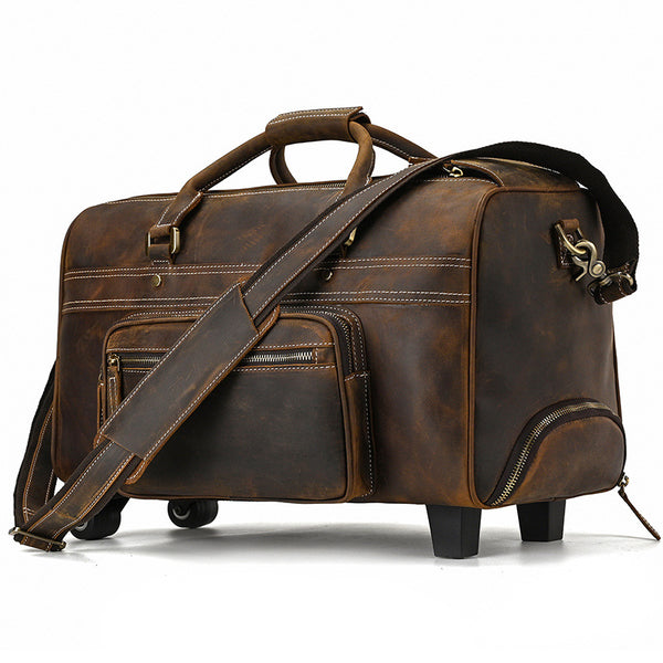 Vintage Full Grain Leather Travel Bag Handmade Leather Duffle Bag Holdall Trolley Luggage Bag