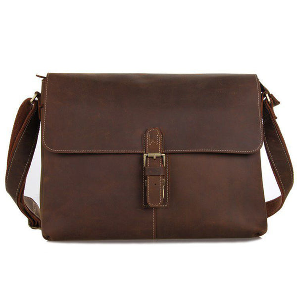 Vintage Leather Messenger Bag Full Grain Leather Shoulder Bag Mens Leather Satchel Bag