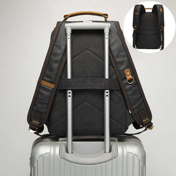 canvas and leather backpack gray Waxed Urbs, Green Lake Perfect for day ANTOINE |Grey canvas & Black