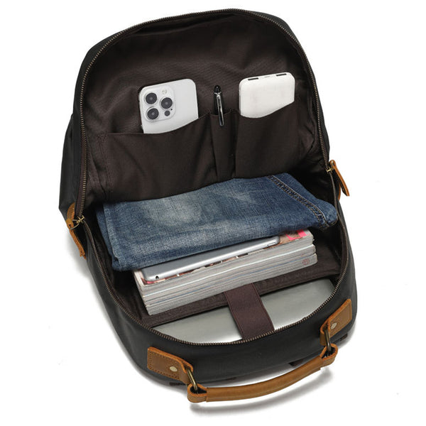 cheap waterproof leather backpack Waterproof Canvas Leather Backpack Large Travel School Bag Mens Laptop Rucksack Unisex Hiking College Backpack Dark Grey
