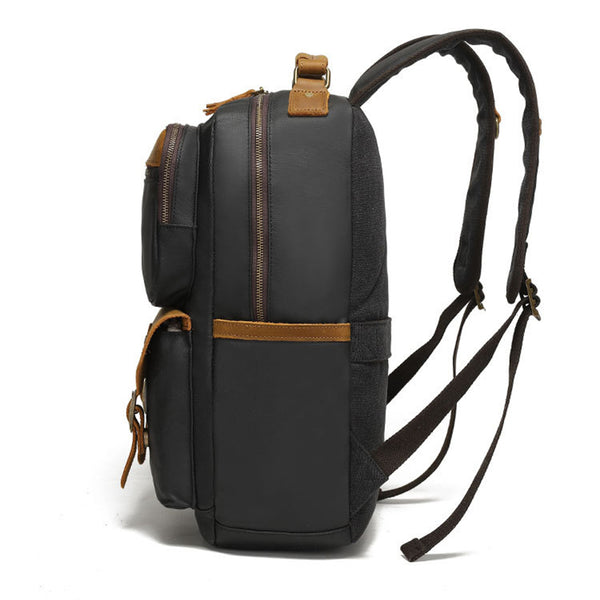 backpack for hiking and for school Waterproof Canvas Leather Backpack Large Travel School Bag Mens Laptop Rucksack Unisex Hiking College Backpack Dark Grey