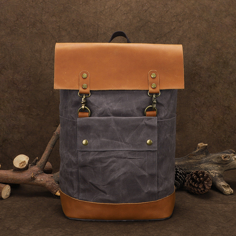 バッグパック+リュック MEER. Canvas leather backpack Waterproof Canvas Travel Backpack Full Grain Leather And Canvas