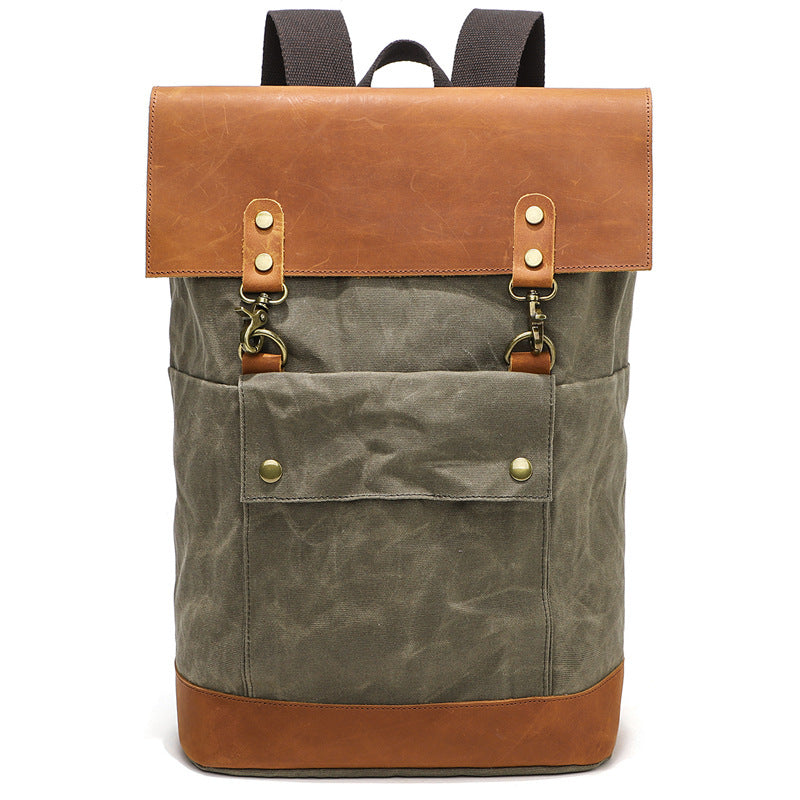 Waterproof Canvas Travel Backpack Full Grain Leather And  display picture 3