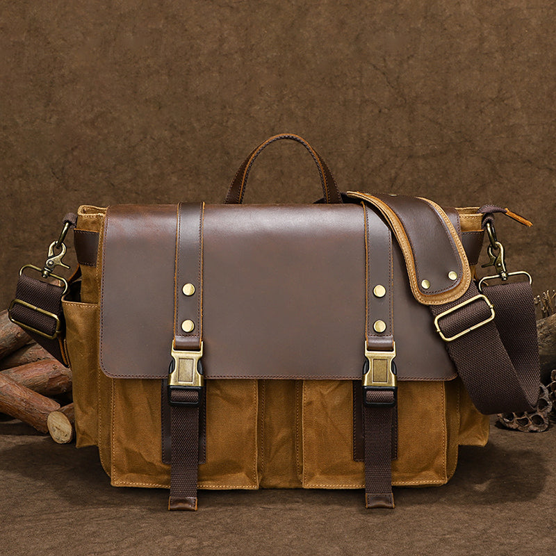 Waterproof Waxed Canvas Camera Bag Canvas With Leather DSLR Camera Bag – RockCow Leather Studio