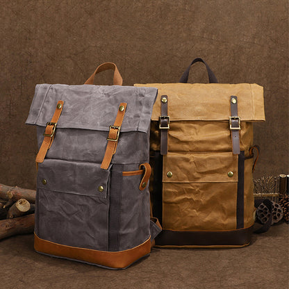 Waxed Canvas Backpack Canvas Rolltop Backpack Waterproof Canvas Laptop Backpack Large Capacity Travel Backpack