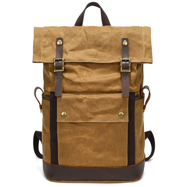 Waxed Canvas Backpack Canvas Rolltop Backpack Waterproof Canvas Laptop Backpack Large Capacity Travel Backpack