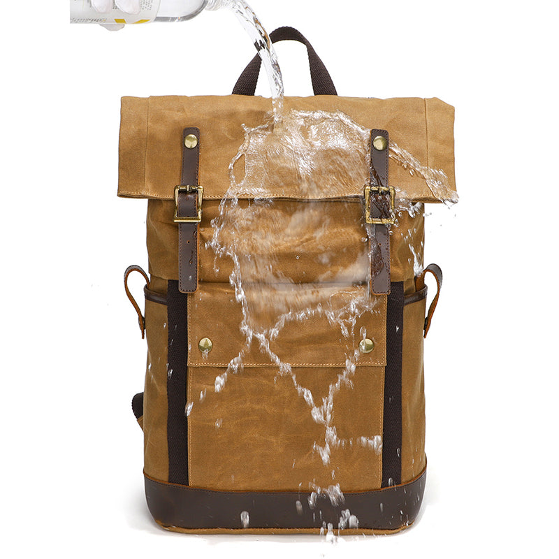 canvas leather roll top backpack Waxed Canvas Backpack Canvas Rolltop Backpack Waterproof Canvas Laptop Backpack Large Capacity Travel Backpack Grey