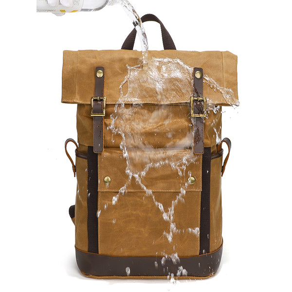 best waxed canvas laptop backpack Waxed Canvas Backpack Canvas Rolltop Backpack Waterproof Canvas Laptop Backpack Large Capacity Travel Backpack Khaki