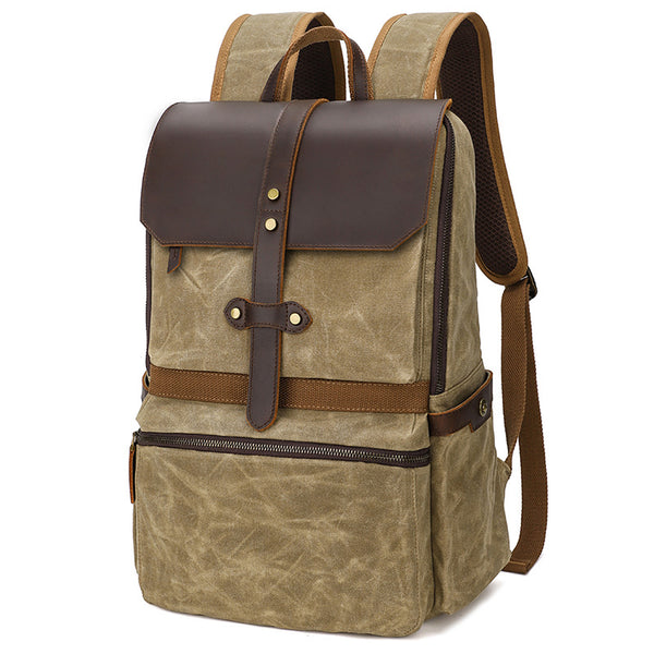 Waxed Canvas Backpack Large Travel Backpack Canvas School Rucksack Laptop Backpack Unisex Weekender Backpack