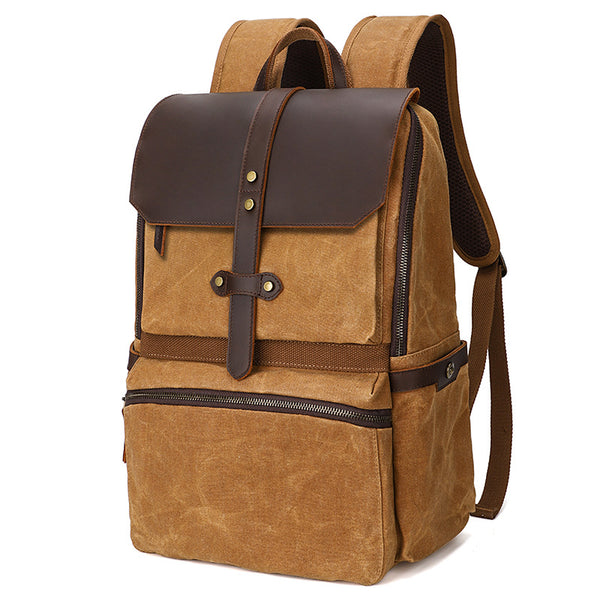 canvas leather backpack purse Waxed Canvas Backpack Large Travel Backpack Canvas School Rucksack Lap – RockCow Leather Studio