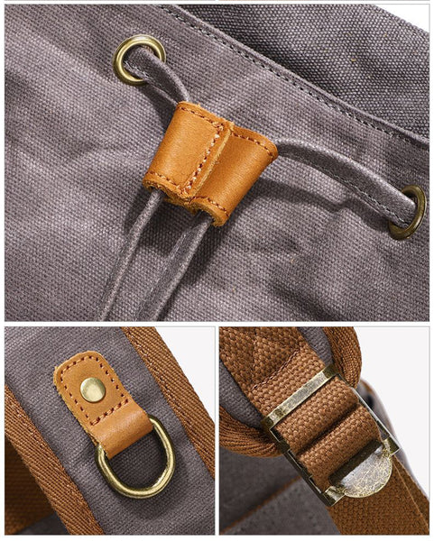 carabiner leather backpack Waxed Canvas Backpack Retro Full Grain Leather And Canvas Travel Backpack Waterproof Outdoor Climbing Backpack Grey