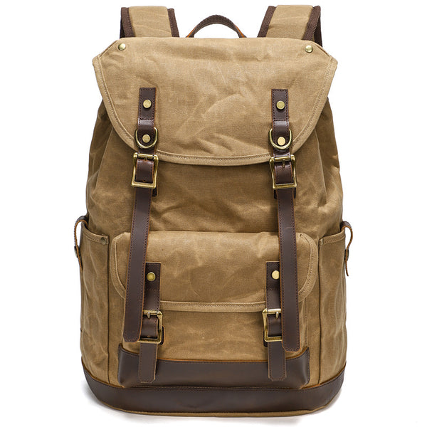 Waxed Canvas Backpack Retro Full Grain Leather And Canvas Travel Backpack Waterproof Outdoor Climbing Backpack