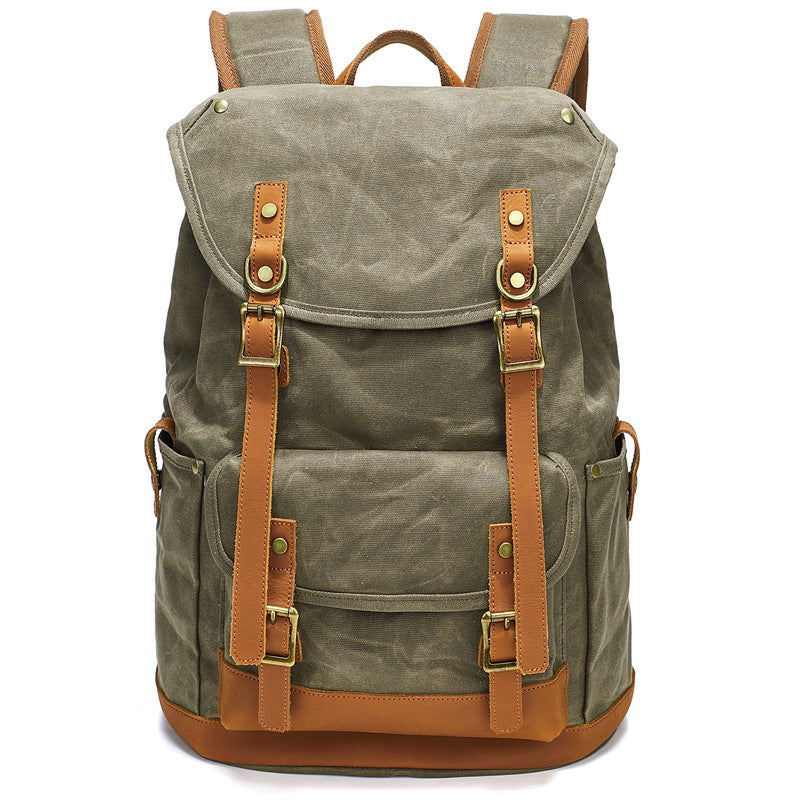 canvas backpack with leather straps Waxed Canvas Backpack Retro Full Grain Leather And Canvas Travel Backpack Waterproof Outdoor Climbing Backpack Green