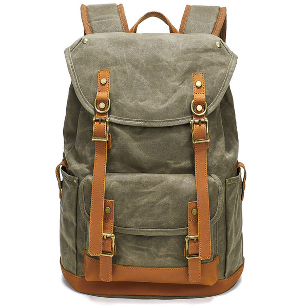 canvas check and leather backpack Waxed Canvas Backpack Retro Full Grain Leather And Canvas Travel Backpack Waterproof Outdoor Climbing Backpack Grey