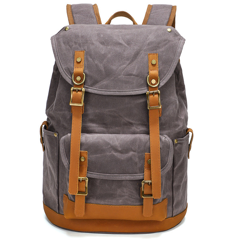 Waxed Canvas Backpack Retro Full Grain Leather And Canvas Travel Backpack Waterproof Outdoor Climbing Backpack Grey