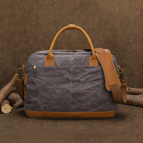 Waxed Canvas Briefcase Bag Handmade Canvas Laptop Messenger Bag Vintage Office Bag Canvas Crossbody bag