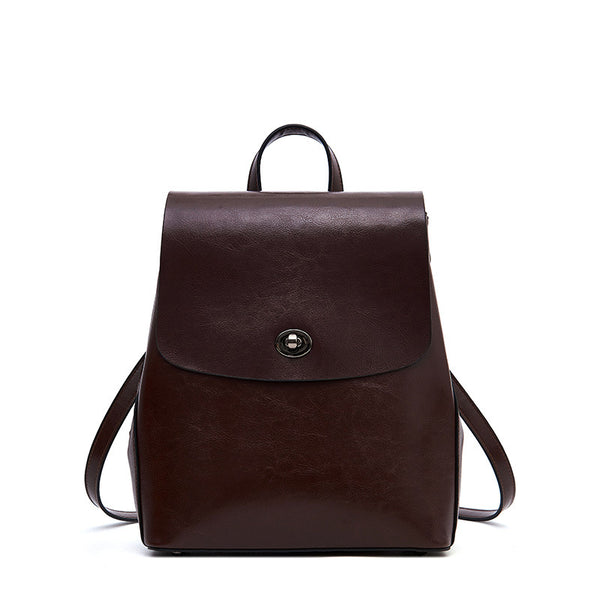 dark brown leather backpack purse simple Women's Top Grain Leather Backpack Simple Style City Backpack Natural Cowhide Leather Rucksack Classic Elegant Leather Backpack Black